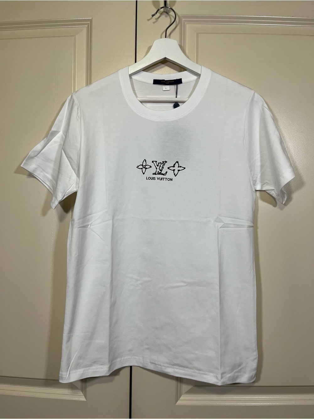 Louis Vuitton White Short-Sleeve Logo Tee with Black Print